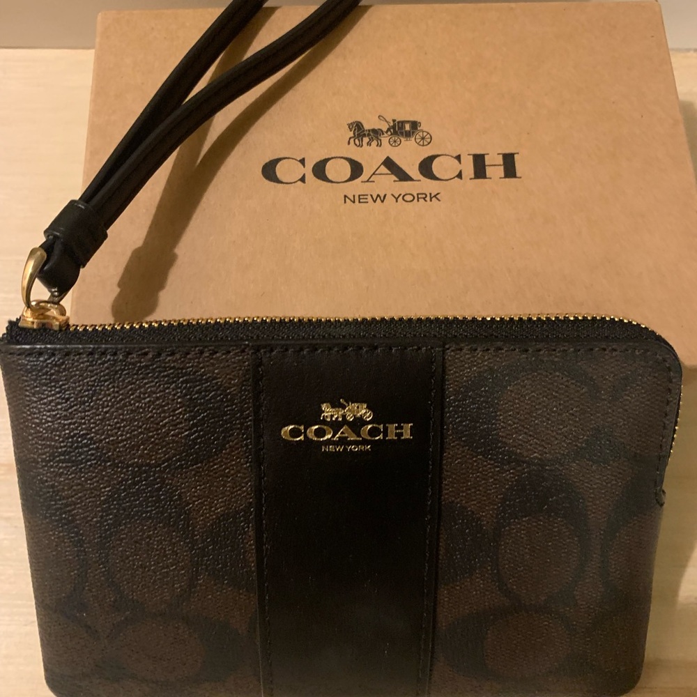 Coach Signature Brown and Black Wristlet